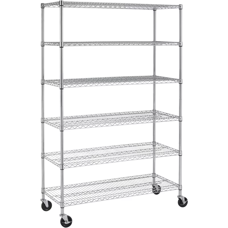 Chrome Plated Wire Rack Unit with Wheels for Warehouse Storage Rack Suitable for Garage Adjustable Wire Rack