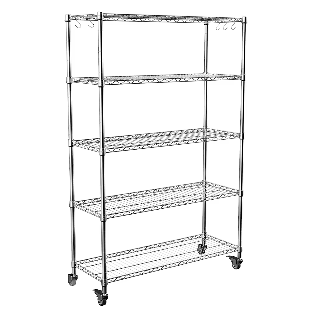 Heavy Duty Galvanized Steel Wire Mesh Storage Rack with Adjustable Shelves Suitable for Kitchen and Garage Use