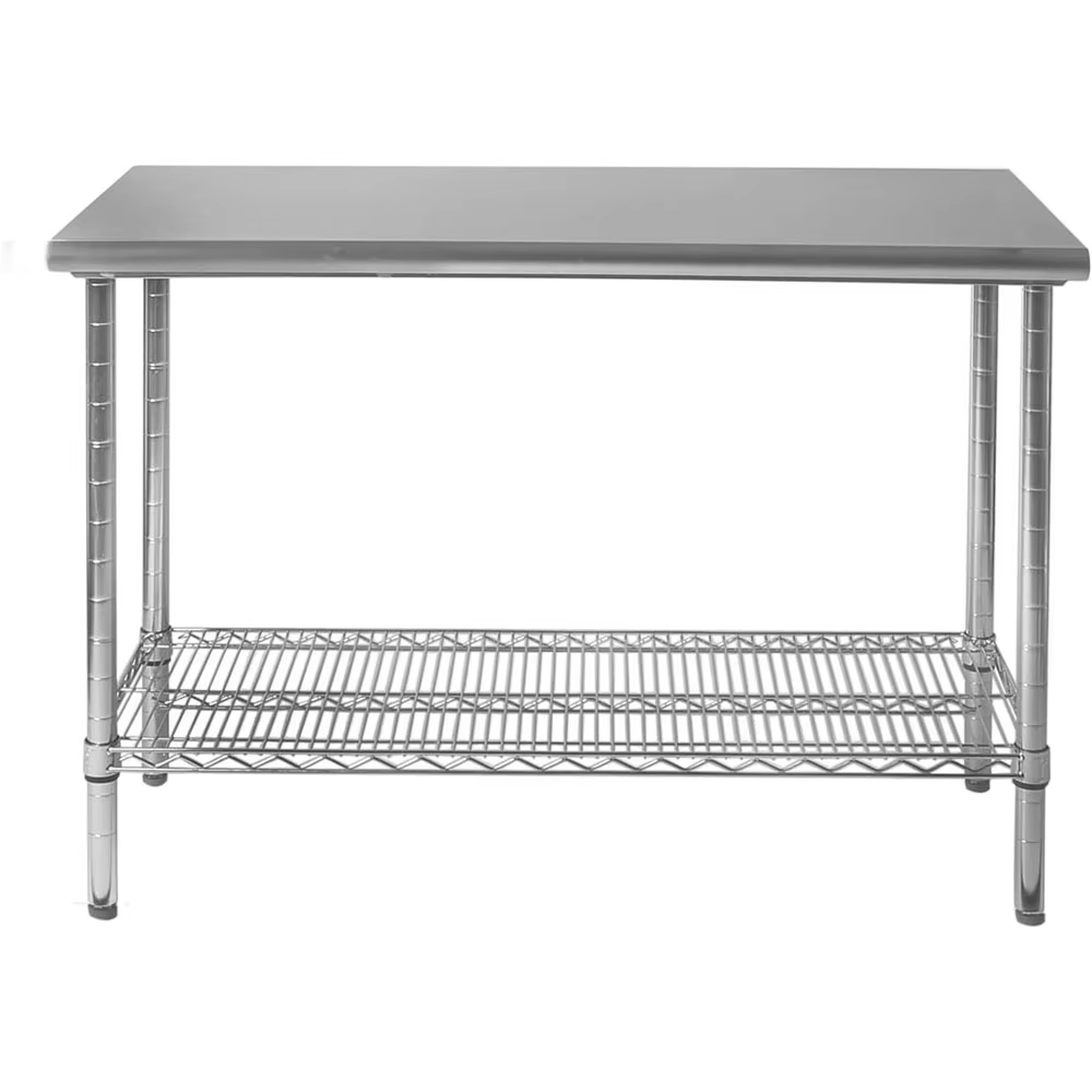 Heavy-Duty Commercial Stainless Steel Flat Table Foldable Design for Food Processing Factory 304 Grade Non-Slip Edge Protection