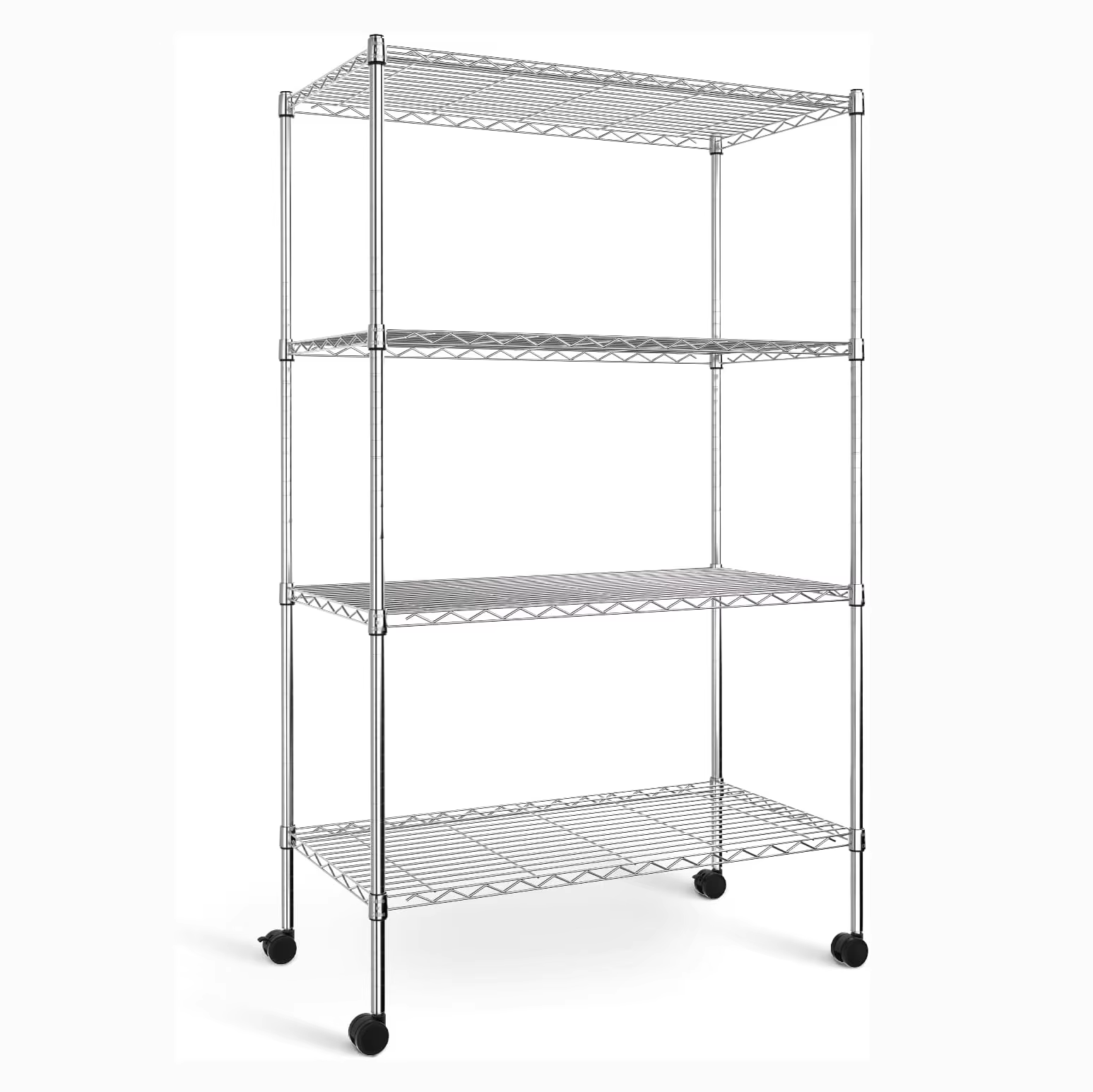 4-layer Heavy-duty Metal Mesh Storage Rack with 360 Degree Rotating Universal Wheels Suitable for Warehouses and Supermarkets