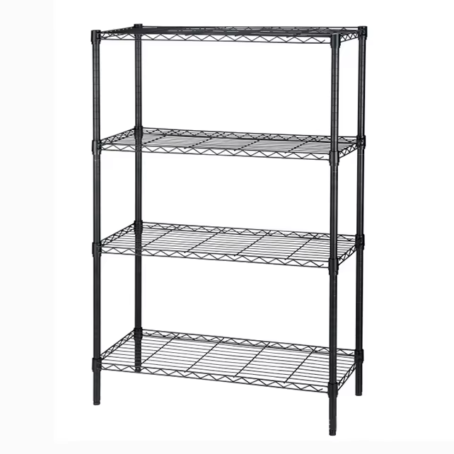 Black Powder Coating 4-Tier Organizer Kitchen Wire Shelving Commercial Grade Adjustable Wire Shelving Houseware Utility Storage