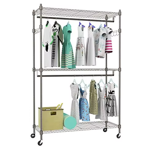 Three Layer Chrome Plated Stainless Steel Clothes Rack Sturdy Metal Drying Rack - Suitable for Hanging Heavy Objects