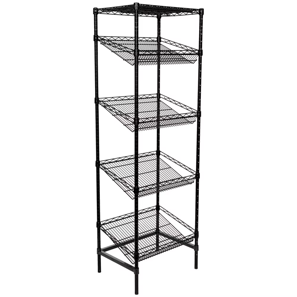 Five Layer Diagonal Black Storage Rack Unit Kitchen Storage Rack Suitable for Living Room and Kitchen