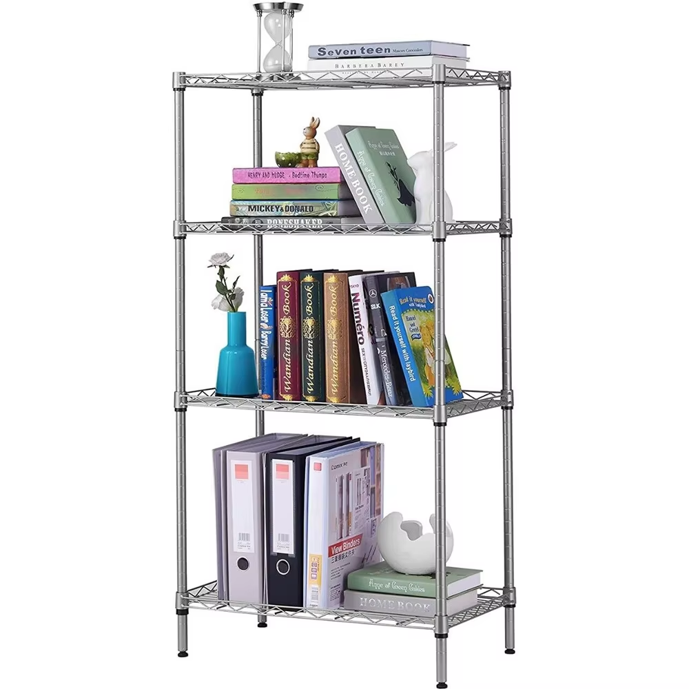 Four Layer Chrome Plated Metal Storage Rack Space Saving Modular Furniture Storage Rack Suitable for Small Apartments
