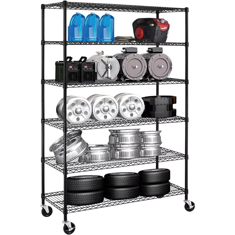 Warehouse Storage Shelves Black Power Coating Wire Shelving Units Metal Shelf With Wheels NSF Certification Adjustable Wire Rack