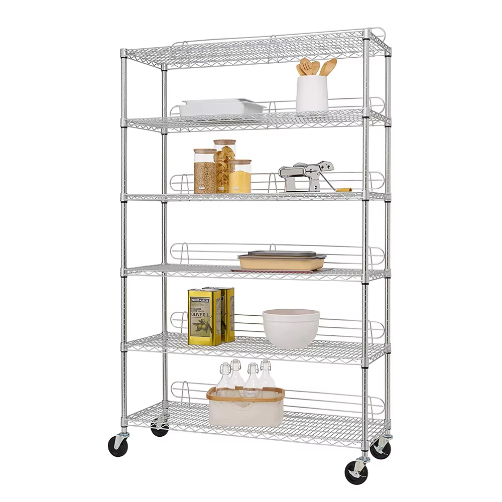 Six Layer Heavy-duty Adjustable Wire Mesh Shelves with Baffles for Kitchen Organization and Garage Shelves