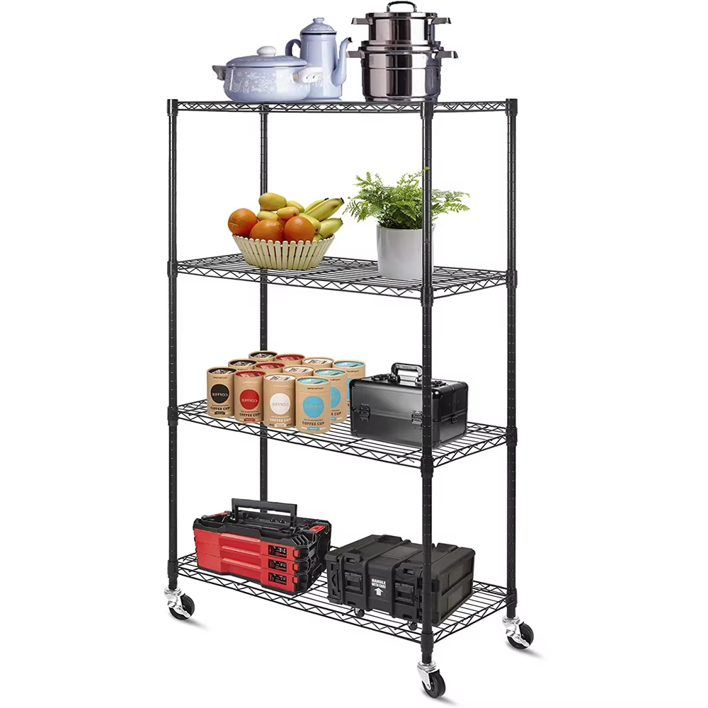 Kitchen Organization Garage Storage Rack with Universal Wheel Foot Brake Chrome Plated Multi-layer Kitchen Storage Rack