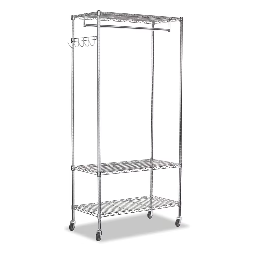 3-layer Chrome Plated Heavy-duty Rust Proof Clothing Rack with Adjustable Mesh Layer Suitable for Bedrooms and Bathrooms