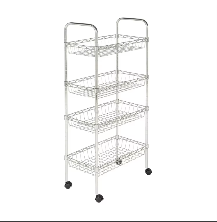 Small Wire Mesh Storage Rack with Wheels and Mesh Basket Suitable for Kitchen and Bedroom Snack Storage Rack