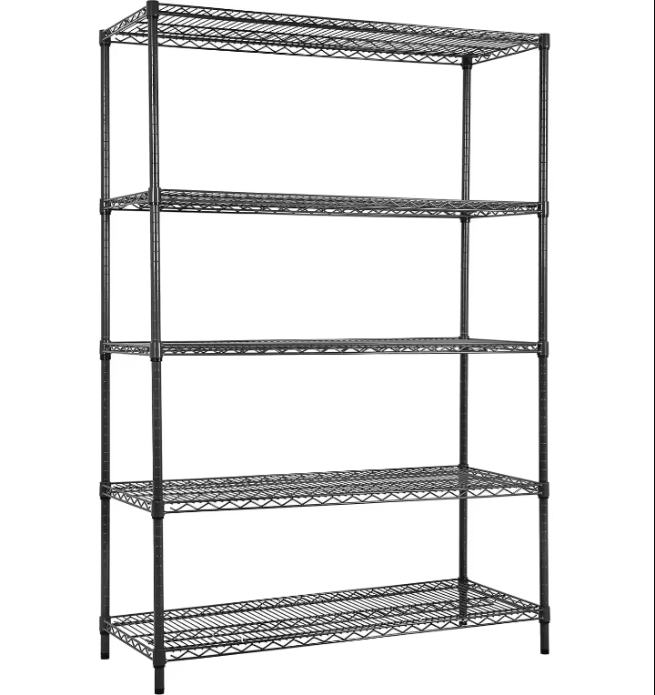 Black 5-layer Heavy-duty Wire Rack Storage Rack with Adjustable Floor Height and a Load-bearing Capacity of 300KG