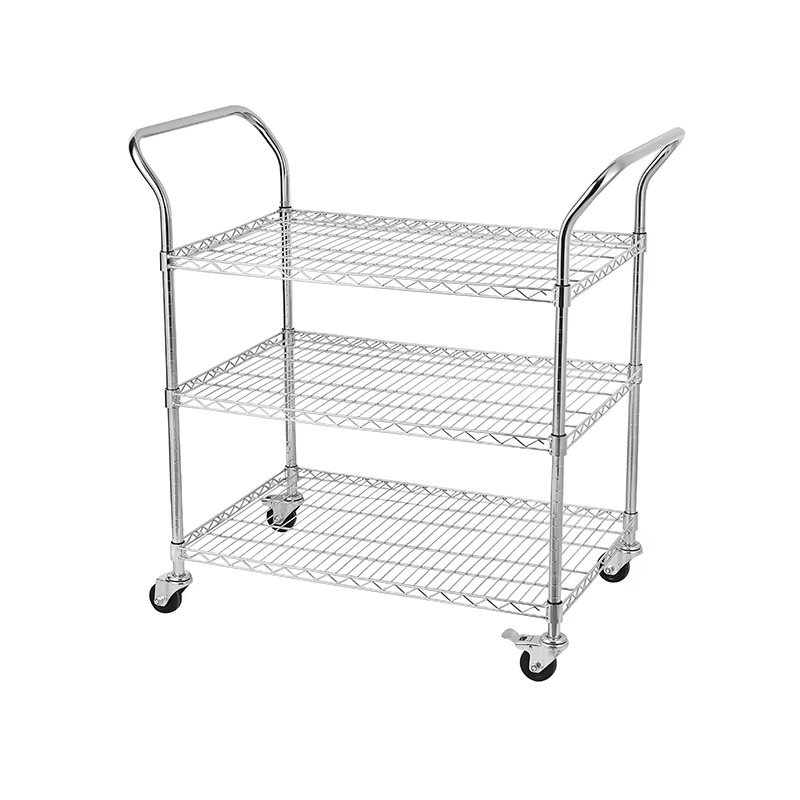 Multi Functional Three-layer Folding HandcartHigh Capacity Heavy Duty Folding Rolling Cart with 360° Wheels for Warehouse Retail