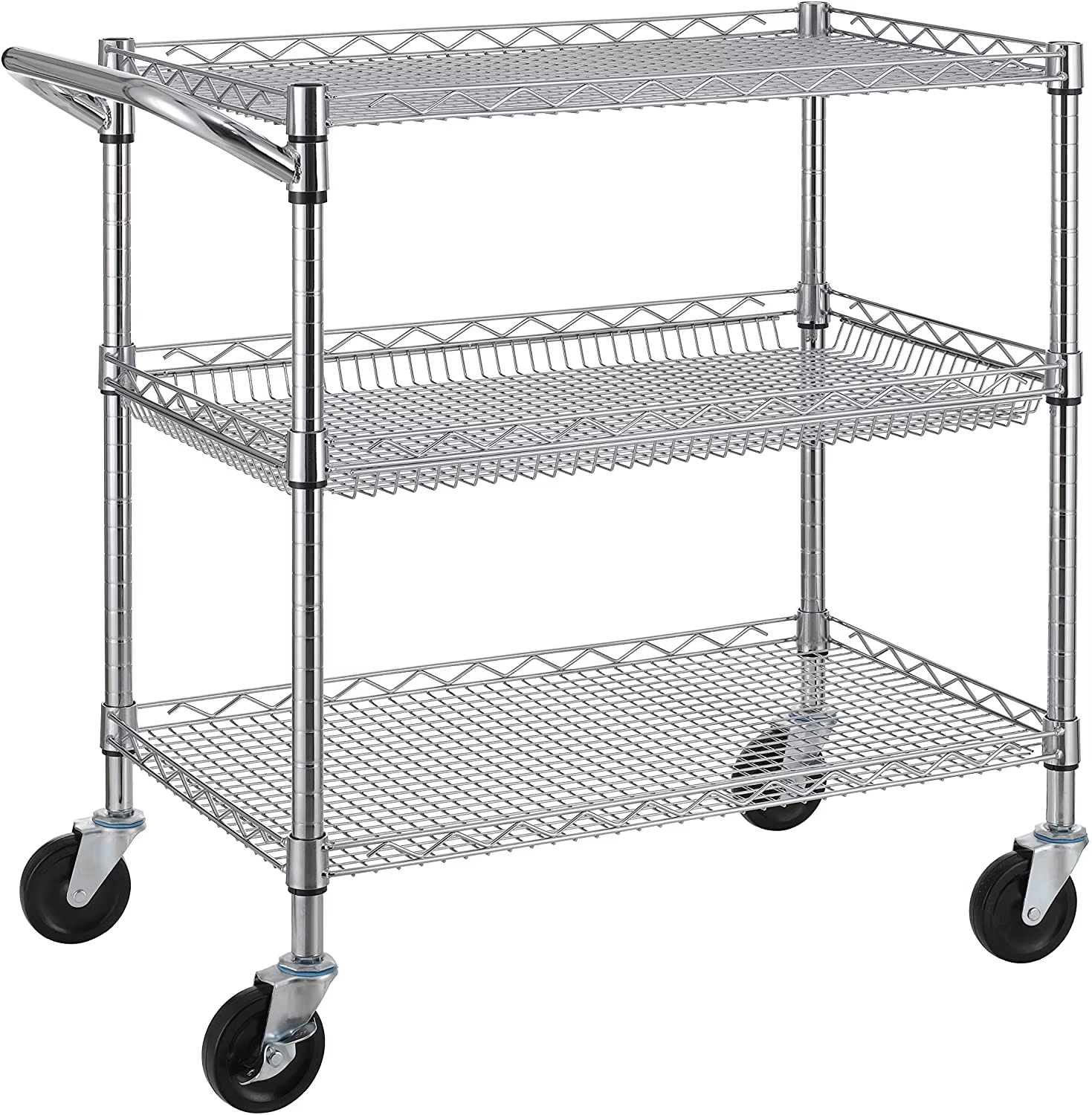 Chrome Plated Heavy-duty Steel Durable Anti slip Handcart with Brake Suitable for Kitchen and Dining Rooms