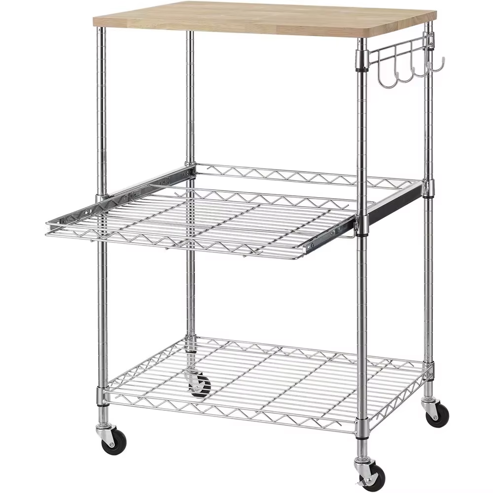 Three Layer Stainless Steel Chrome Plated Four-wheel Brake Trolley Storage Mobile Trolley Galvanized Steel Trolley