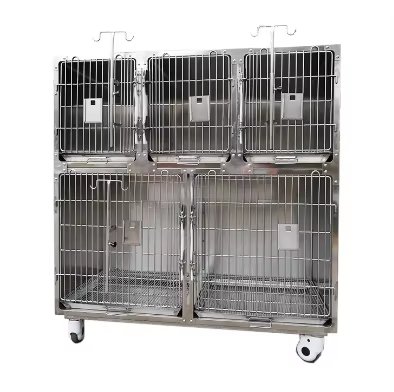 Multifunction Stainless Steel Dog Cage With Waste Tray and Separator Pet Hospital High Quality SUS304 Dog Cage Double Dog Cage