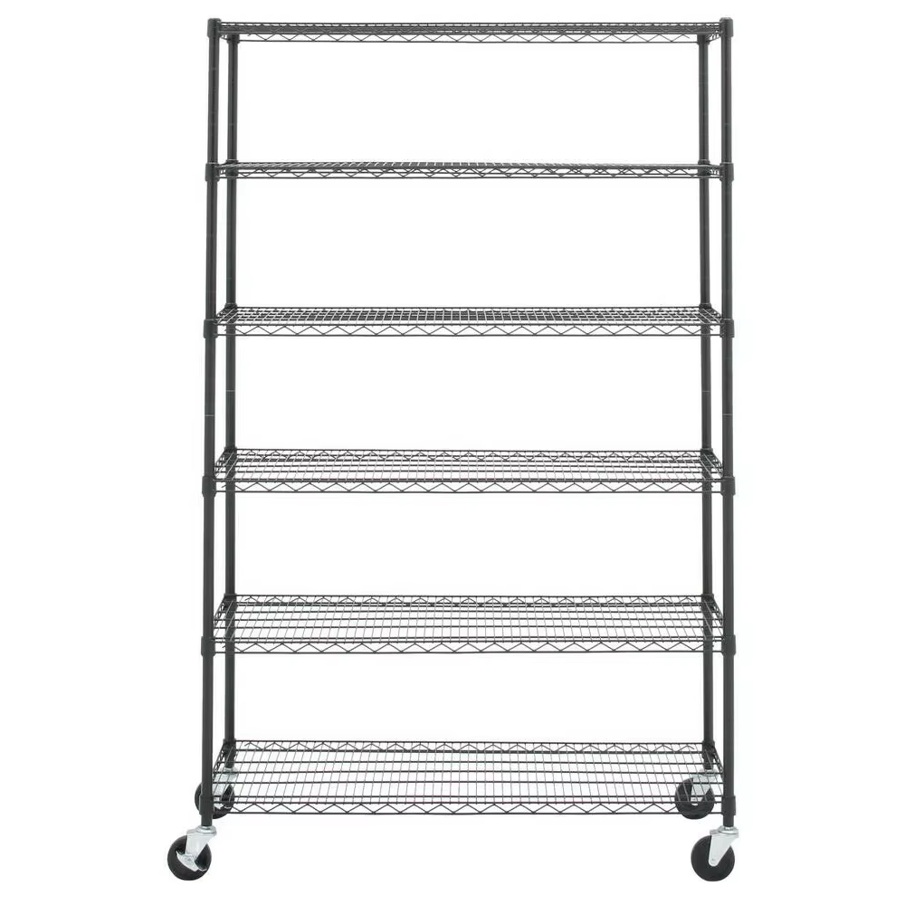 6-Tier CE Certified Steel Wire Shelving Rack with Locking Casters for Garage/Workshop Heavy-Duty 500lbs