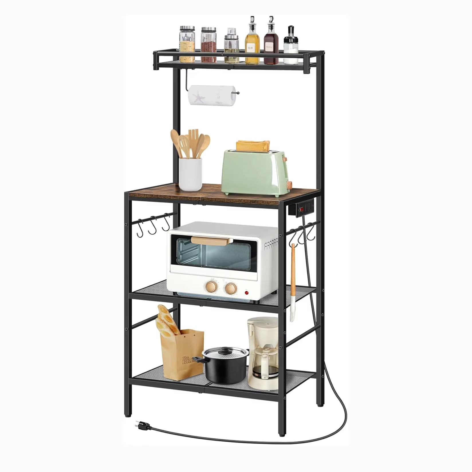 Space Saving Metal Wall Mounted Kitchen Storage Rack with Hooks Designed Specifically for Food Storage Rooms - 副本