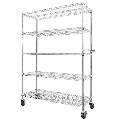4-layer Adjustable Steel Wire Frame Heavy-duty Chrome Plated Steel Wire Frame Adjustable Layer Height with Brake Wheels