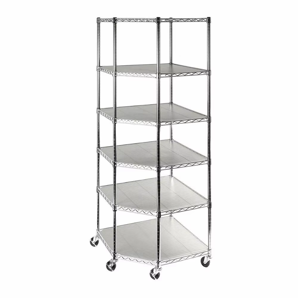Heavy Duty 6-layer Chrome Plated Corner Storage Unit - Steel Mesh Frame for Garage/basement Organization