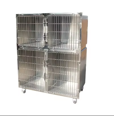 SUS304 Dog Cage Double Dog Cage Multifunction Stainless Steel Dog Cage With Waste Tray and Separator Pet Hospital High Quality