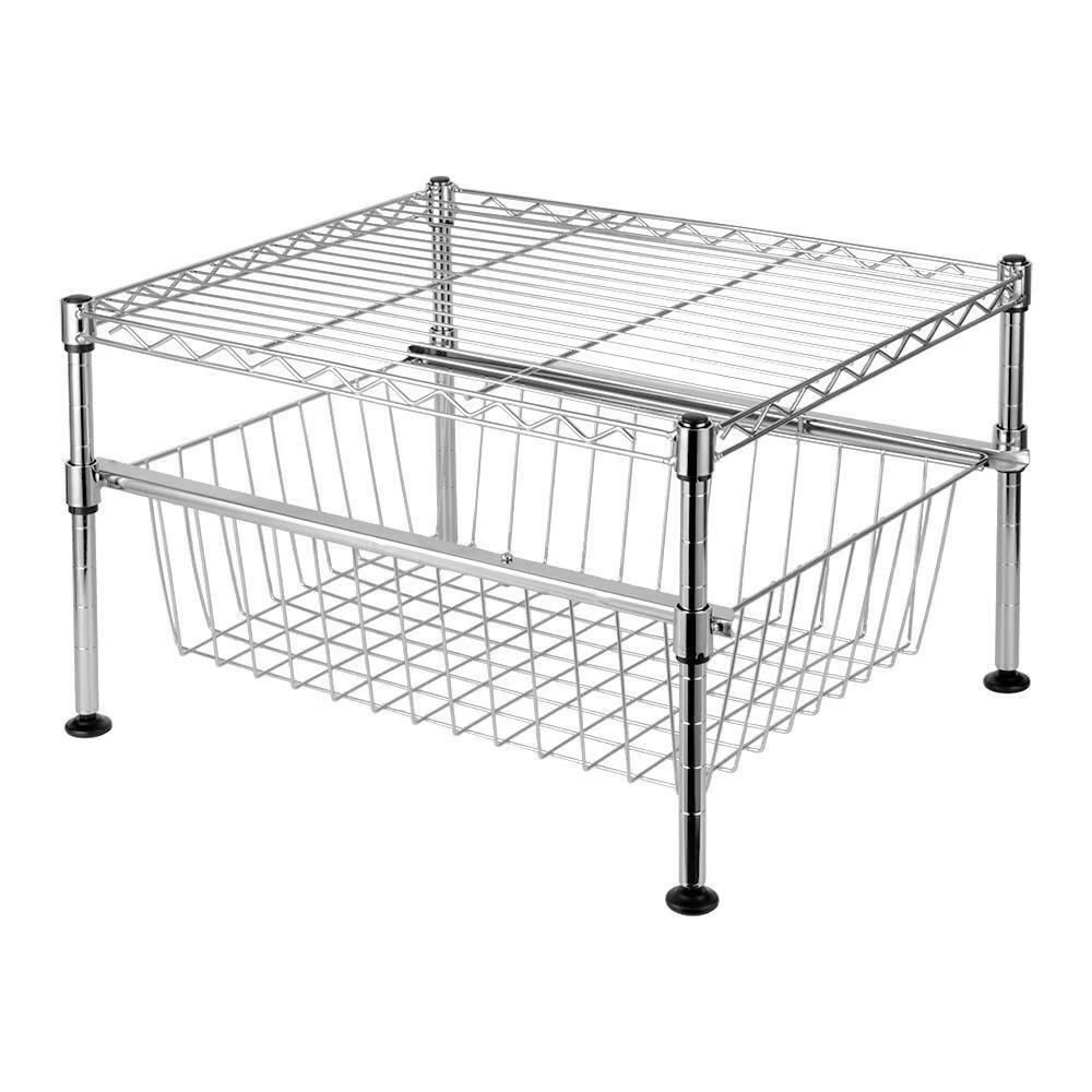 Space Saving Chrome Plated 2-layer Steel Mesh Storage Rack - Mini Countertop Rack for Storing Spices/cosmetics/office Supplies