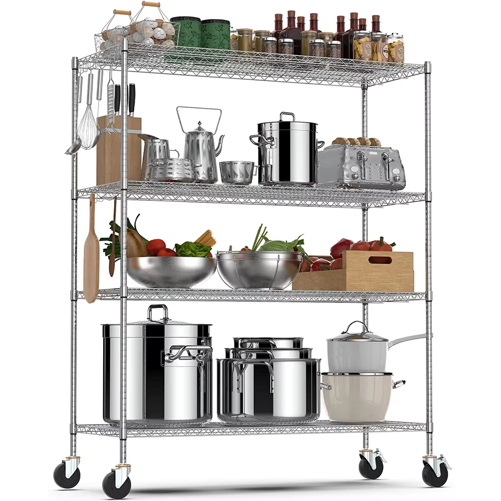 Wire Shelving Unit NSF Certified Storage Shelves  Heavy Duty Shelving With Wheels 4-Tier Storage Shelf Wire Shelve Unit Rack