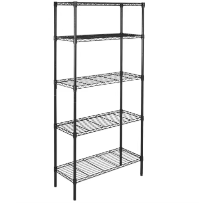 5-Tier Black Stainless Steel Wire Mesh Storage Rack Unit Heavy Duty & Space-Saving for Kitchen Bedroom and Garage Organization
