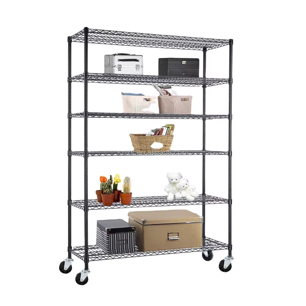 Movable Powder Coating Wire Rack 6-Tier Shelf Adjustable Steel Wire Shelving Heavy Duty Wire Shelving With Wheels