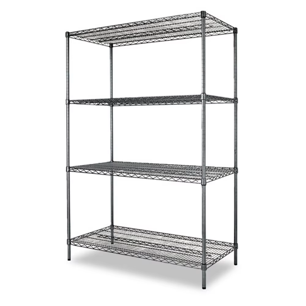 Heavy Duty 4-Tier Adjustable Steel Wire Shelving with Movable Wheels Powder Coating 300kg Capacity for Warehouse/Kitchen