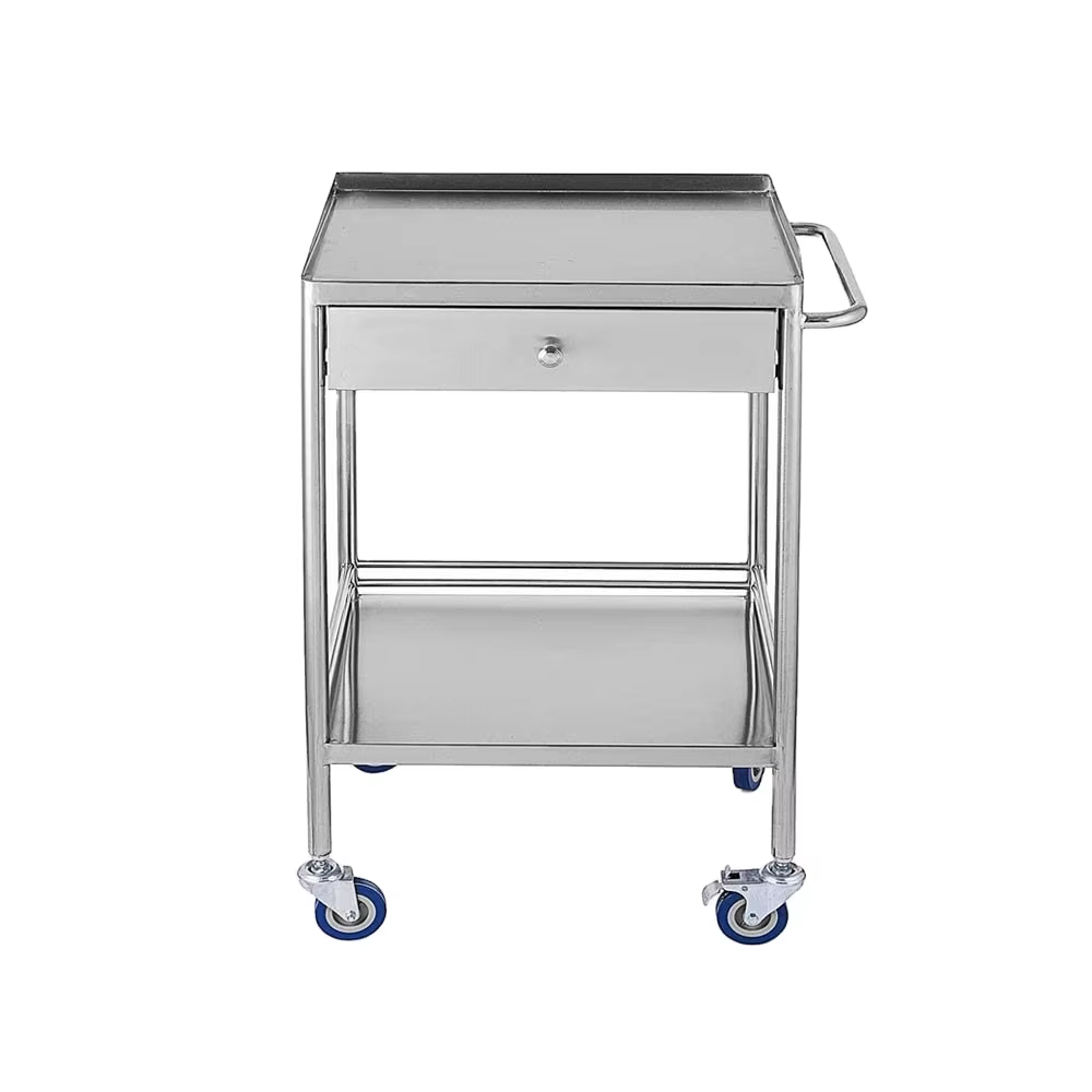 2 Layers Household Utility Carts Stainless Steel Lab Medical Carts Mobile Trolley Serving Cart Equipment With Drawers and Silen