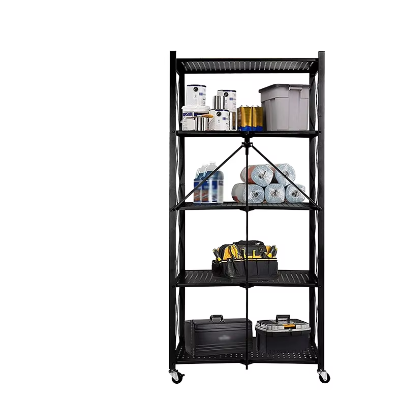 Five Layer Heavy-duty Steel Folding Storage Rack with Locking Rollers Designed Specifically for Garage Storage Systems