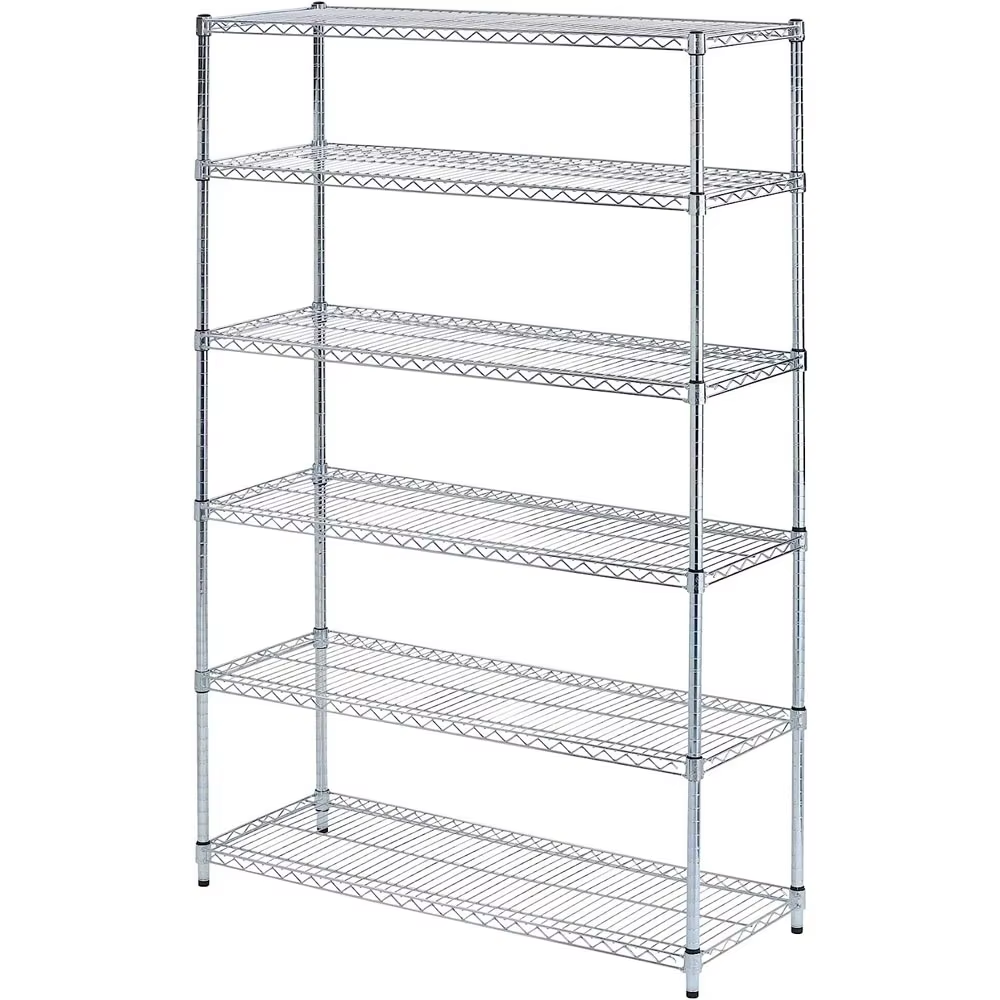 Adjustable 6-Tier Galvanized Metal Wire Rack with Reinforced Frame for Refrigerated Warehouses/Kitchens
