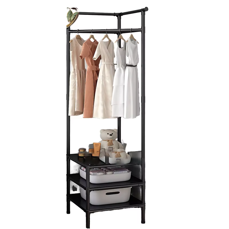 Customizable OEM Metal Floor Standing Clothes and Hat Rack with 3 Layers of High Adjustable Clothing and Hat Rack with Shelves