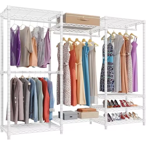 Wire Garment Rack Heavy Duty Clothes Rack for Hanging Clothes Metal Freestanding Closet Wardrobe Rack