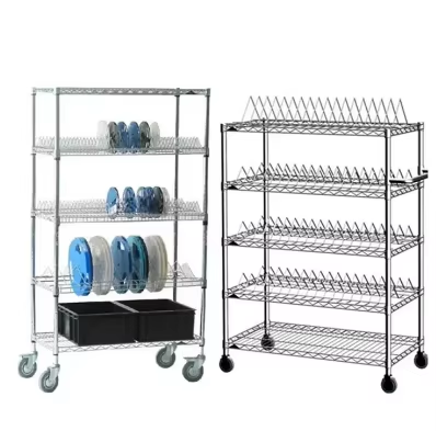 Space-saving 5-Layer SMT Material Cart with Anti-static Coating & Reinforced Frame Ideal for Cleanroom Storage