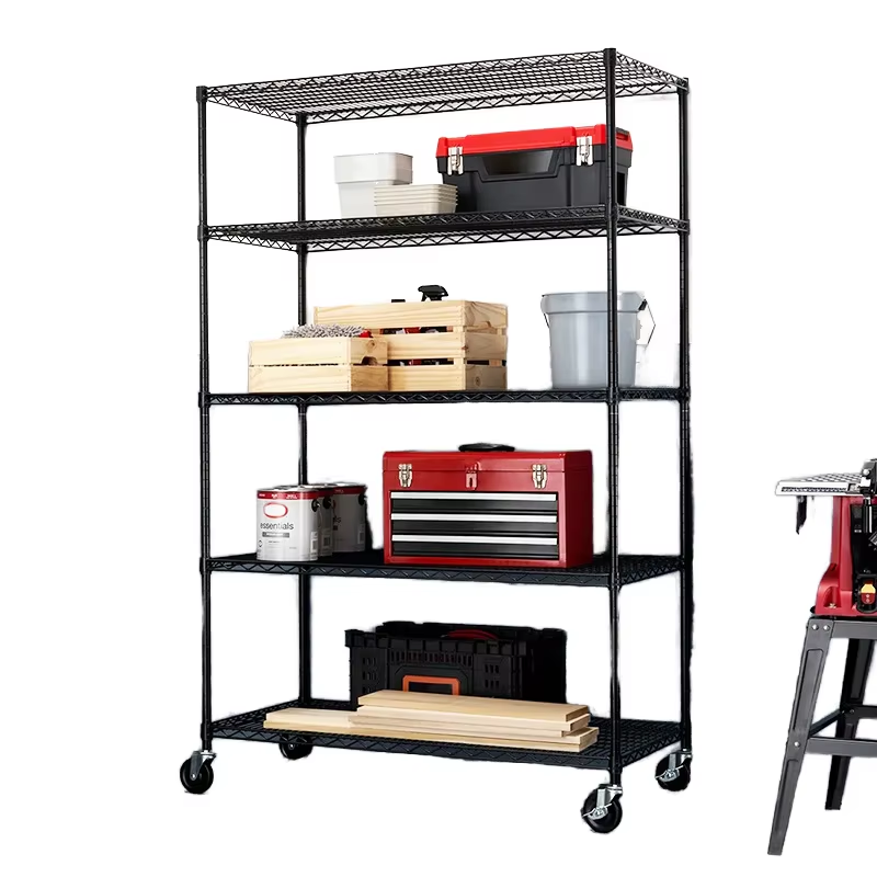 Heavy Duty Chrome Plated Metal Wire Mesh Storage Rack Adjustable Layer Board with Brake for Rust Coating Storage System
