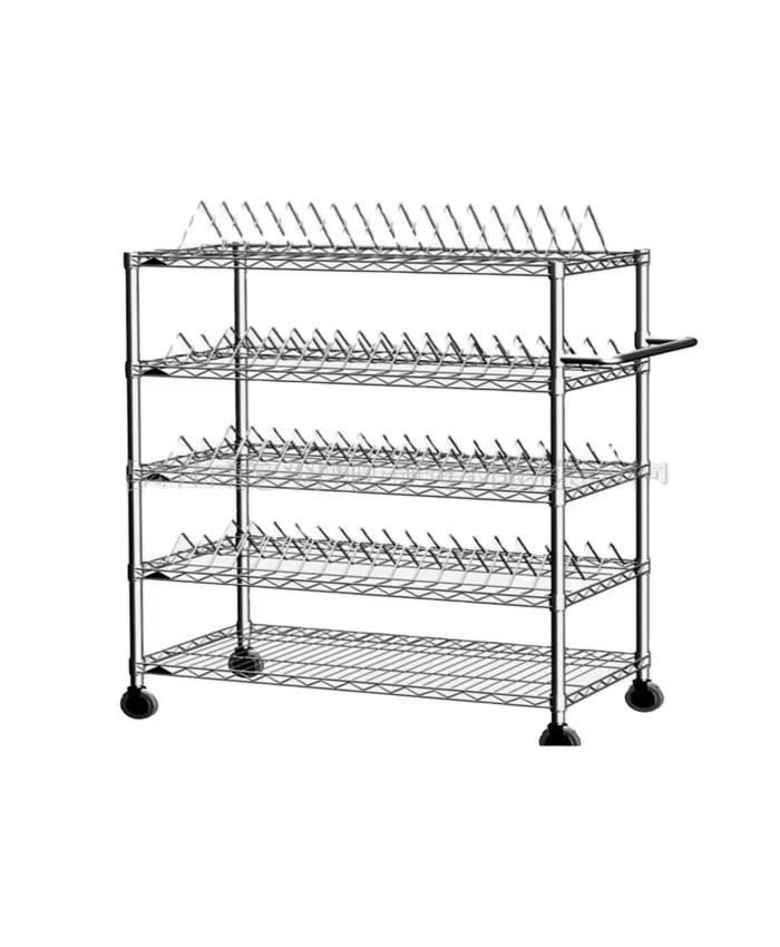 Space-saving 5-Layer SMT Material Cart with Anti-static Coating & Reinforced Frame Ideal for Cleanroom Storage