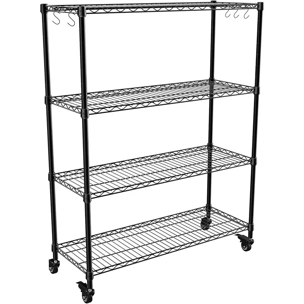 Heavy Duty Five Layer Chrome Plated Steel Wire Rack with Brake Wheels Suitable for Office Storage and Organization