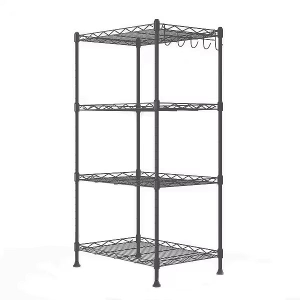 Heavy Duty 4-Layer Adjustable Shelving Unit Black - Industrial Warehouse Storage Rack with Reinforced Frame