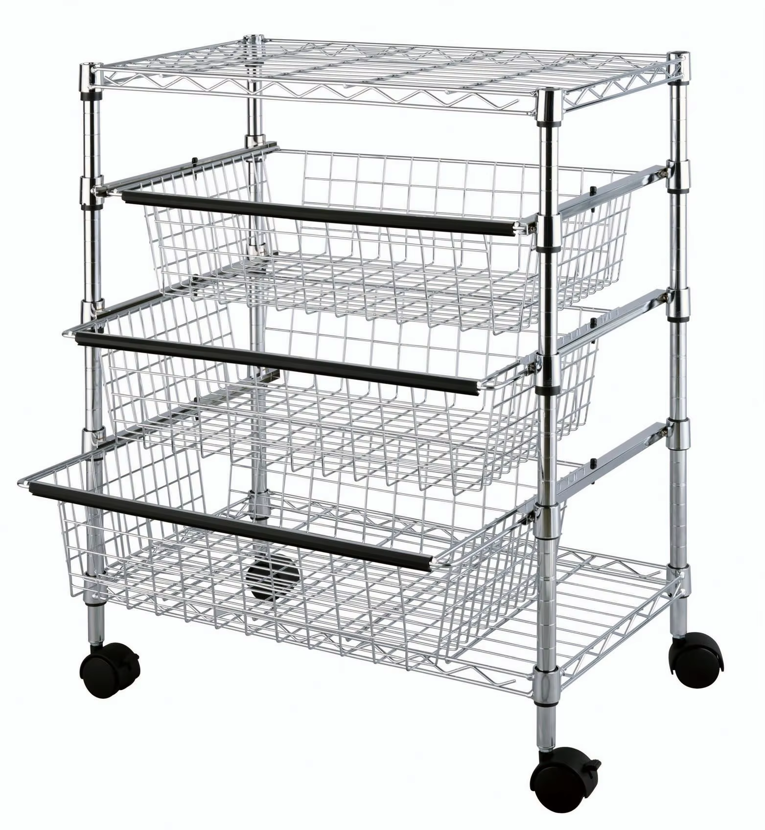Heavy Duty Stainless Steel Pull-Out Shelf Storage Cart with Adjustable Wire Shelving for Kitchen Organization