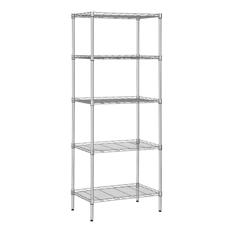 Commercial-grade 5-Layer Chrome Wire Rack with Non-slip Pads (500lb Capacity) for Industrial/Home Use
