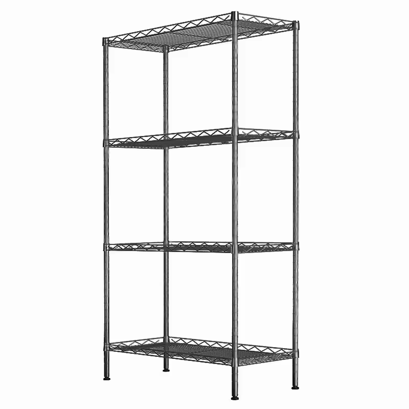 Heavy Duty 4-Tier Black Adjustable Wire Mesh Storage Rack with Lockable Wheels for Garage/Kitchen Organization