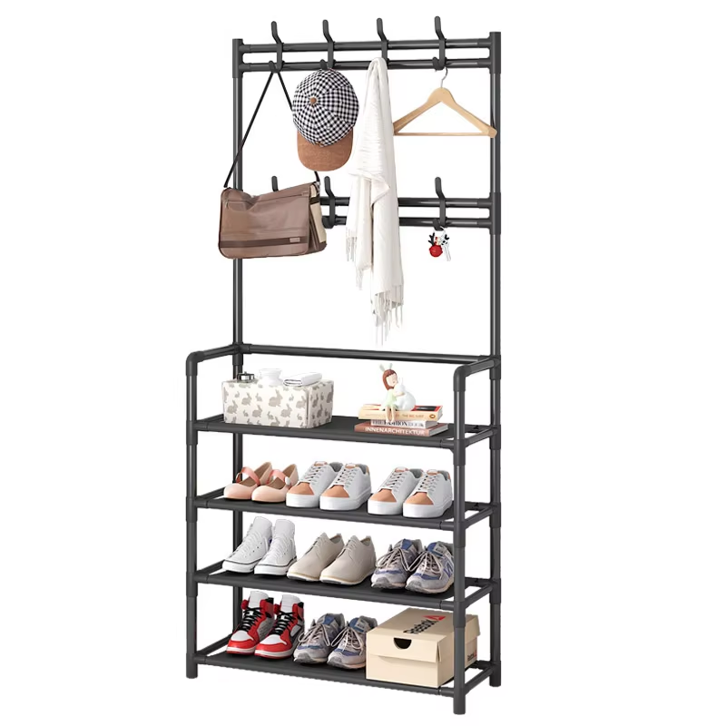 Adjustable Metal Floor Clothes Hanger and Shoe Cloth Clothes Hanger Storage Rack Storage Rack Storage Floor Clothes Hanger