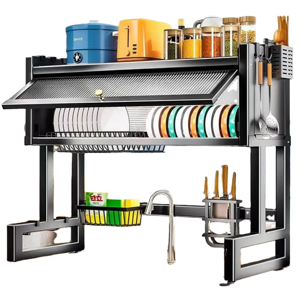 Double Layered Multi-purpose Space Saving Kitchen Metal Drying Rack Home Organization Kitchen Drainage Rack