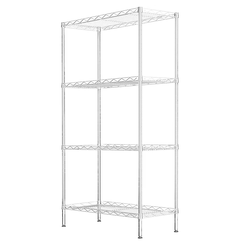 Anti-rust White Mesh Storage Rack 4-Tier Adjustable Height - Eco-friendly for Kitchen Pantry/Laundry Room