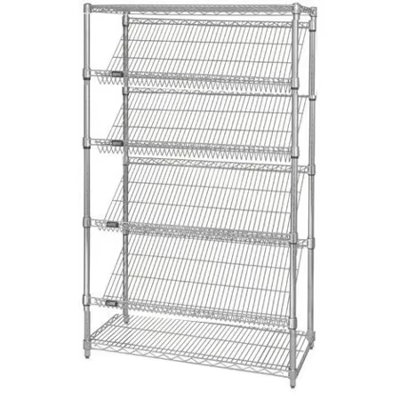 Heavy-Duty 5-Tier Chrome Plated Steel Slanted Wire Display Rack with Adjustable Shelves & Reinforced Frame