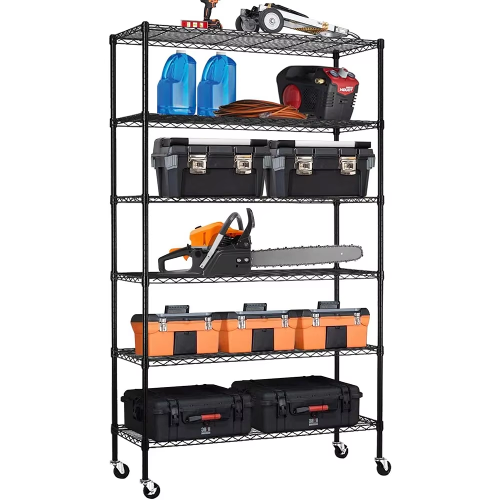 Heavy-Duty 6-Tier Stainless Steel 304 Medical Rolling Wire Rack with Lockable Casters & Adjustable Shelves