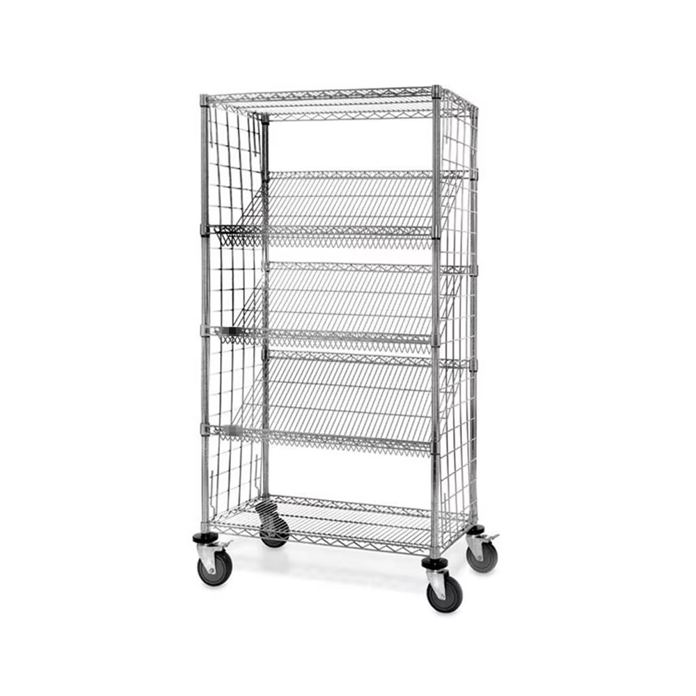 Heavy-Duty 5Tier Chrome Plated Steel Slanted Wire Shelving Unit with Adjustable Shelves for Freezer Display & Commercial Storage