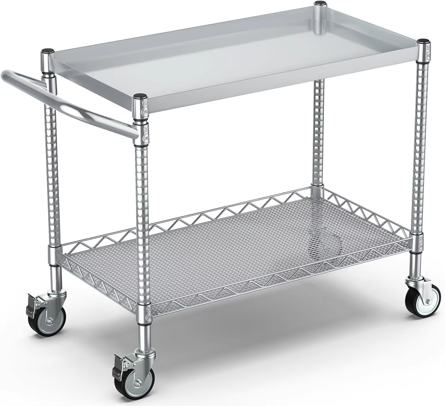Double Layer Stainless Steel Material Vehicle Hotel Restaurant Service Vehicle Garage Kitchen Storage Vehicle Wire Shelving