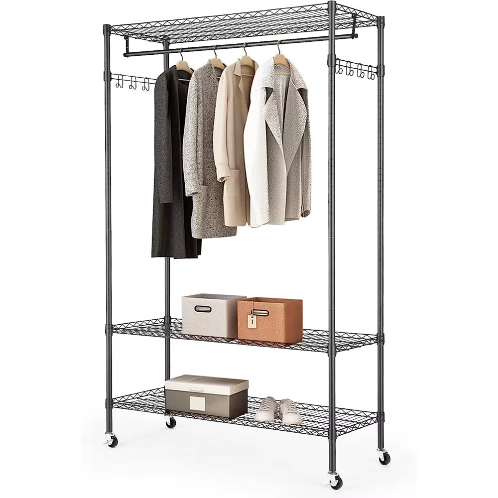 3 Tiers Garment Racks With Storage Shelves  Portable Clothes Rack for Hanging Clothes Cloth Storage Organiser Wire Shelving