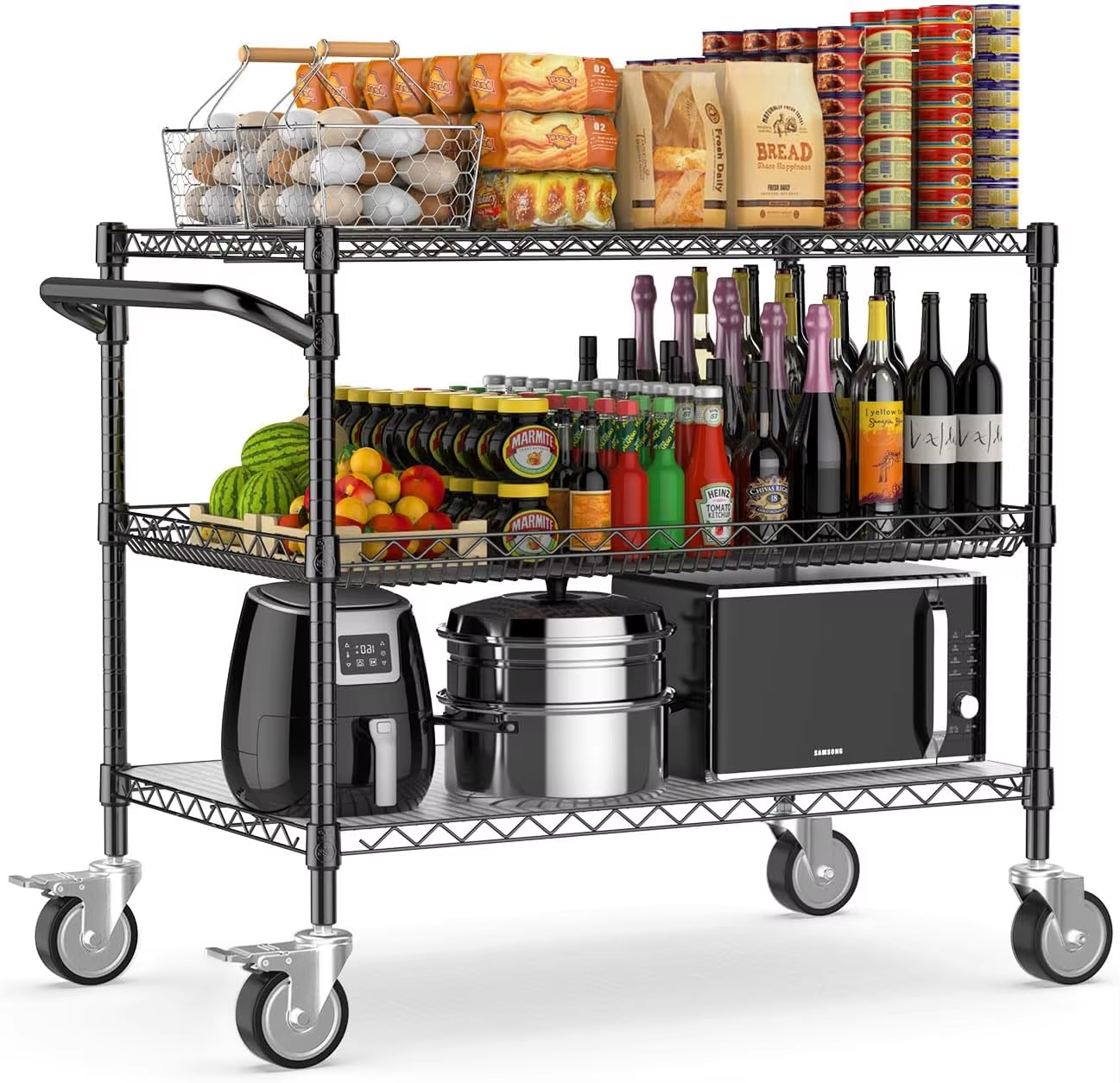 Black Heavy-duty Utility Line Rack 3-layer Stainless Steel Kitchen Shelf Approved by NSF Suitable for Garage Kitchens Wire Rack